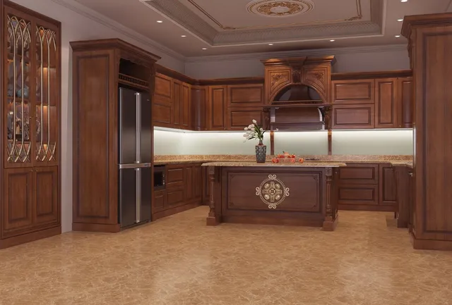 10 mẫu tủ bếp Châu Âu phong cách Tân cổ điển đang thịnh hành