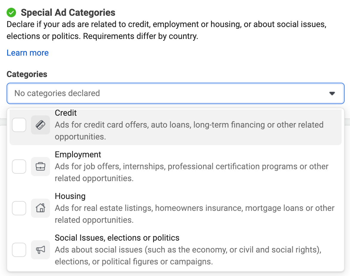 Facebook Special Ad Categories — công cụ tuân thủ dành cho tài chính