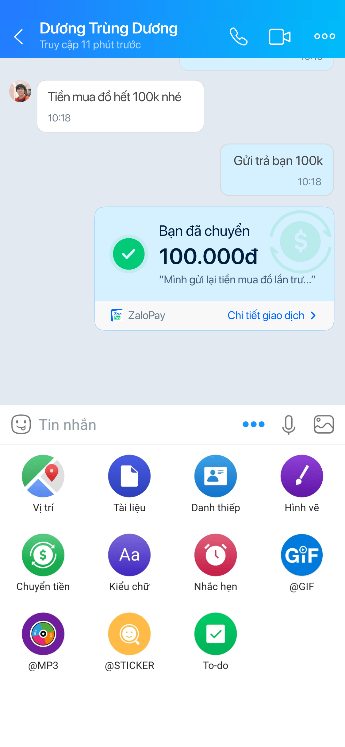 Giao diện chuyển tiền nhanh