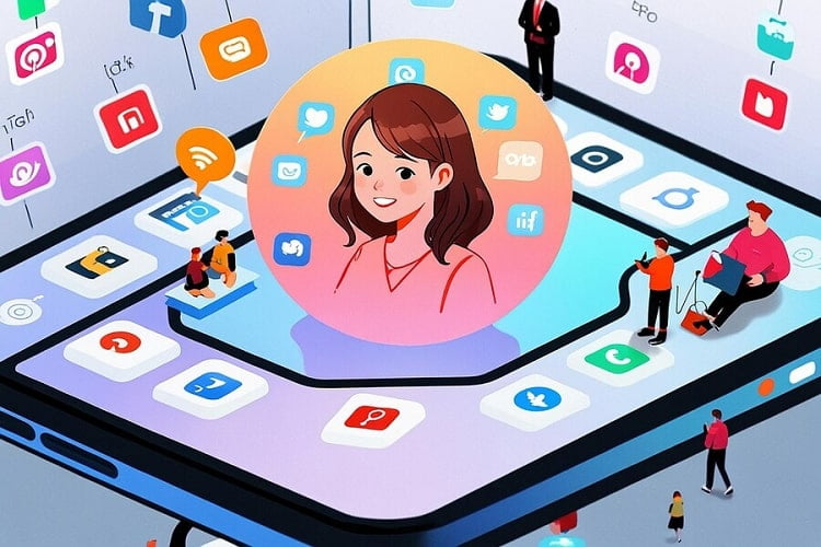 Cặp đôi trẻ sử dụng smartphone để tìm kiếm dịch vụ cưới trên mạng xã hội